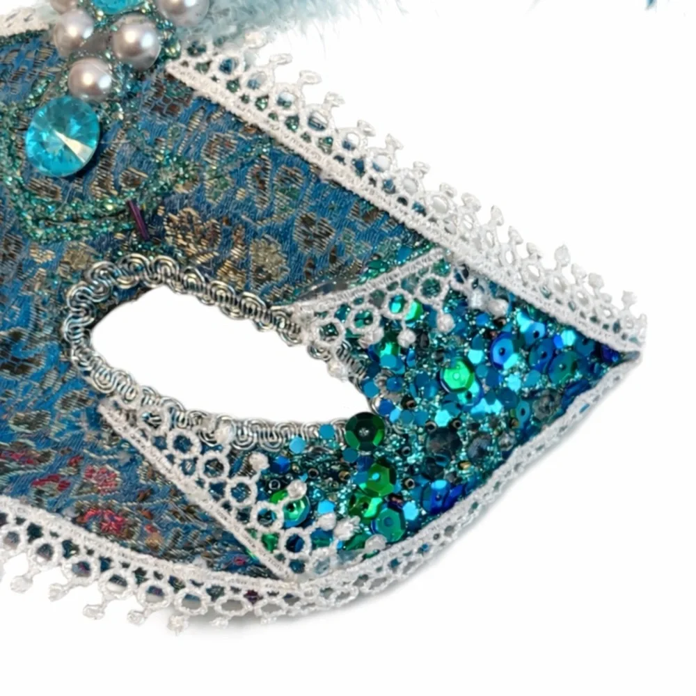 Unbranded • Elegant Venetian-Style Masquerade Mask in Aqua Blue & White